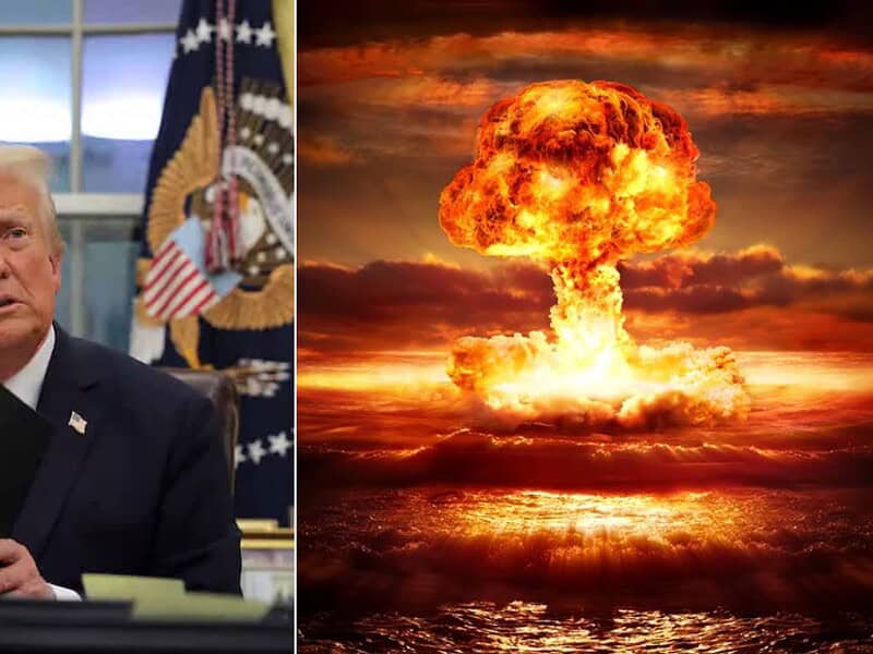 Tocmai am observat că imaginea conține o fotografie cu fostul președinte Donald Trump și o imagine a unei explozii nucleare sau a unei arme nucleare, cu un nor in formă de ciupercă. Deci, pentru SEO, iată sugestiile:.