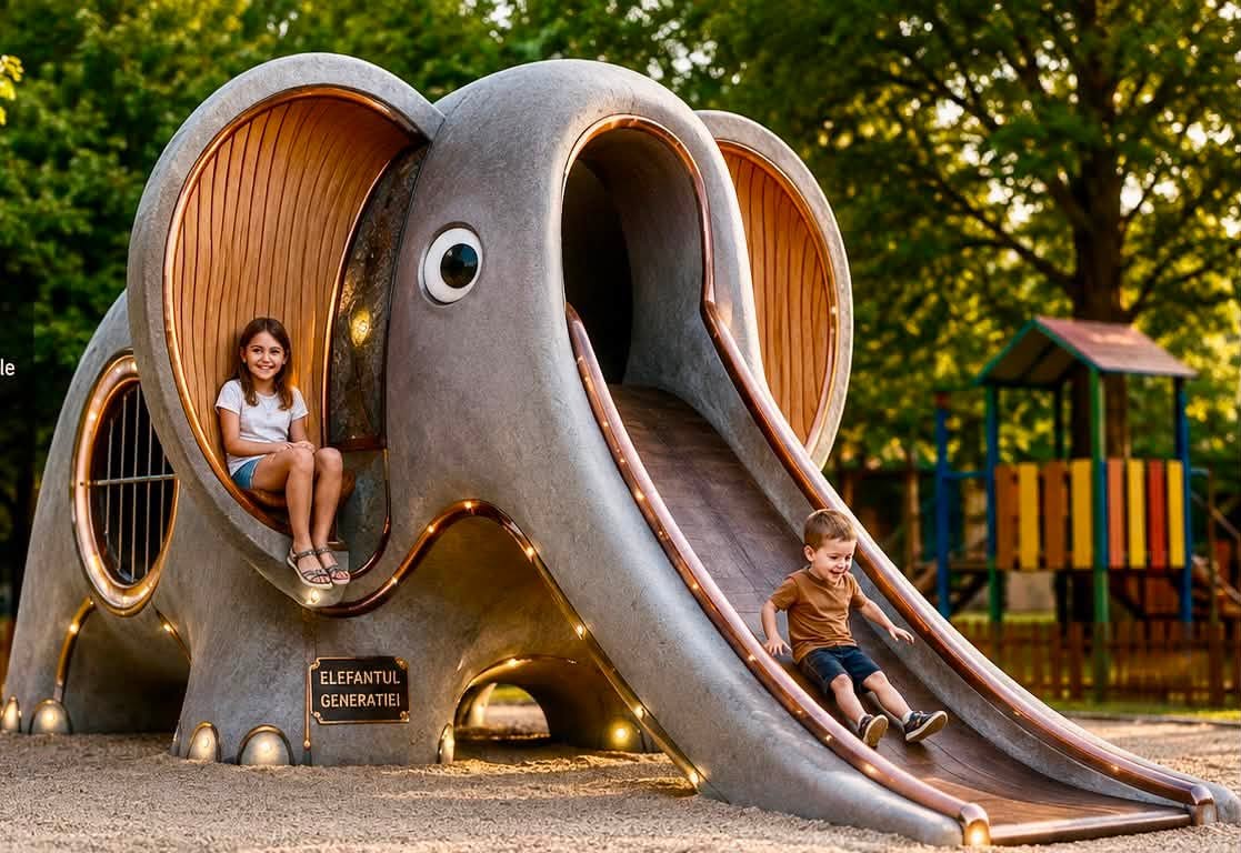 „Elefantul copilăriei” din Sibiu, recondiționat după aproape 46 de ani: „Parcă deja îl văd zâmbind” / video foto