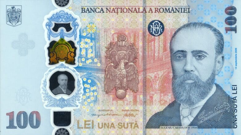 Bancnota de 100 de lei a Băncii Naționale a României, cu portretul lui Eugeniu Carada, ediția specială pentru colecționari