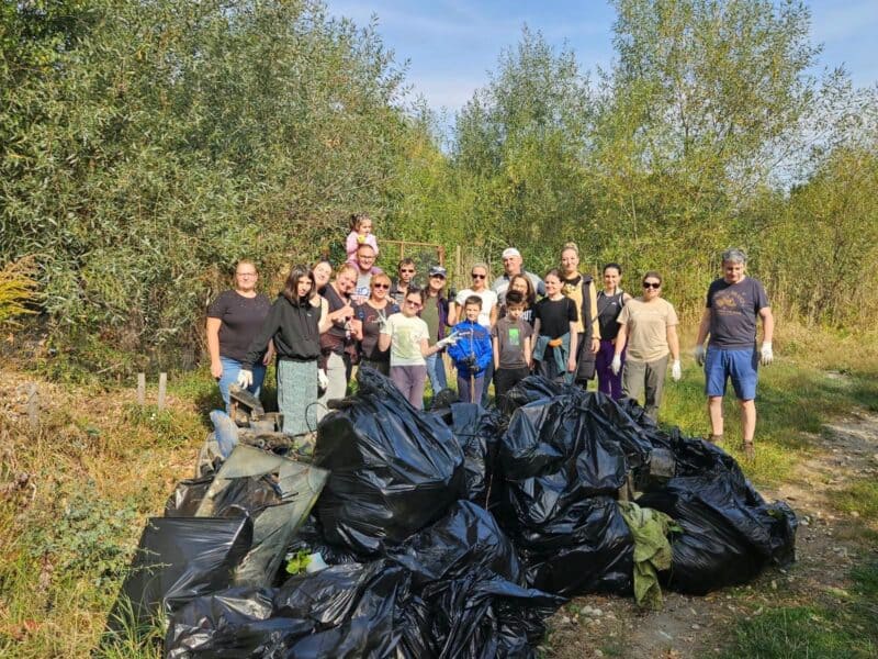 Voluntari și angajați ai Primăriei Sibiu strâng deșeuri pe malul râului Cibin