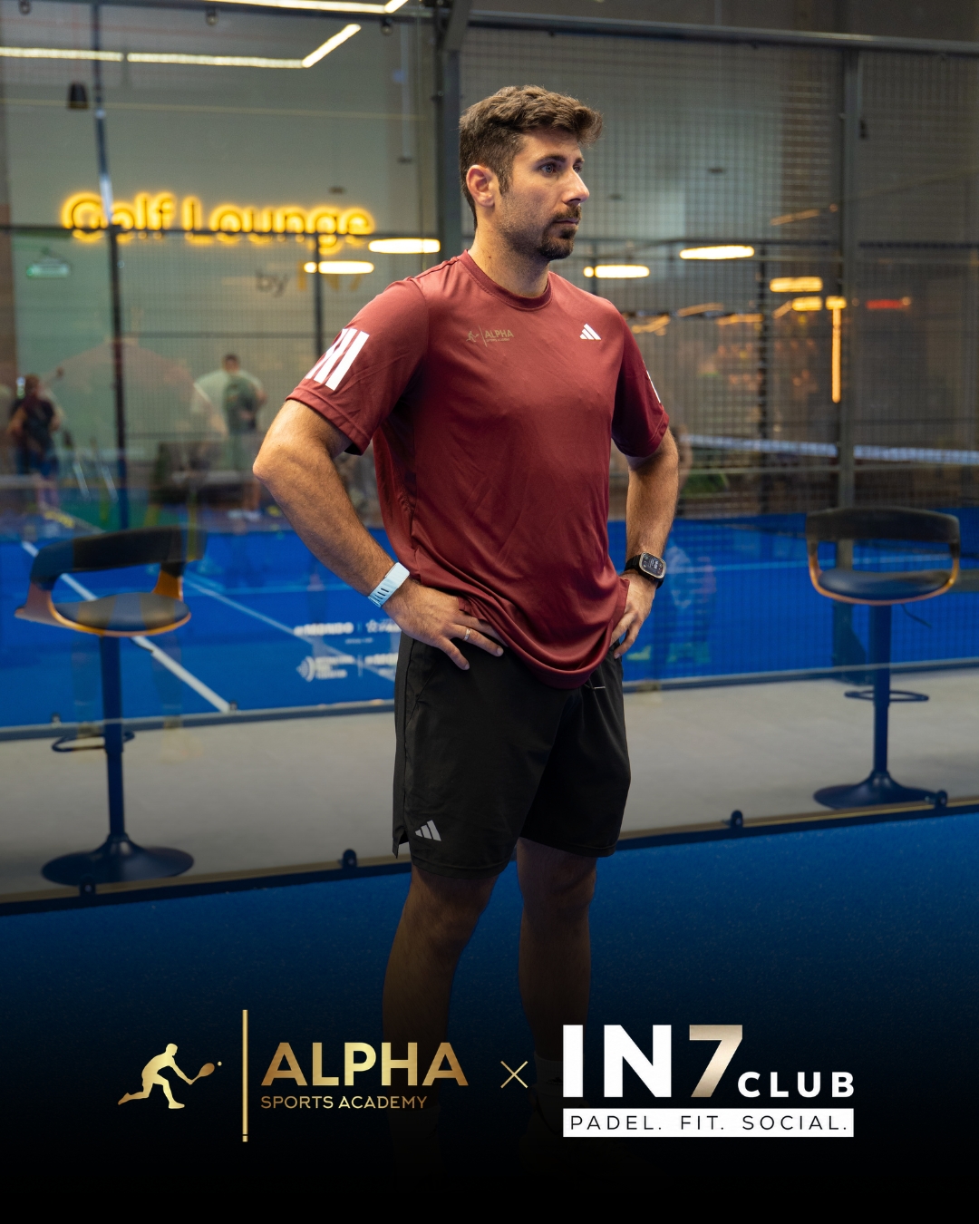 Afiș promoțional Alpha Sports Academy x IN7 Club Sibiu – Padel, Fit, Social