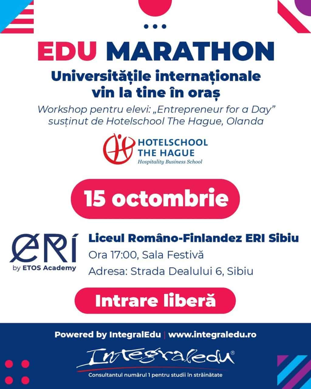 Elevii de liceu din Sibiu pot deveni antreprenori pentru o zi, într-un workshop inspirat de Hotelschool The Hague