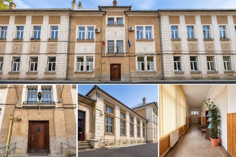 Fațada Pavilionului Administrativ al Spitalului Județean Sibiu și imagini din interior