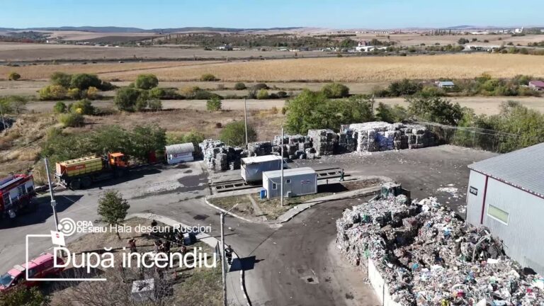 Imagini aeriene cu halele prăbușite și structura metalică răsucită la Șura Mică